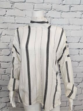 Tibi Striped Mock Neck Blouse